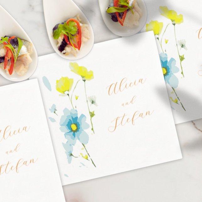 Guardanapo De Papel Cópulas Amarelas Rústicas Simples Azuis Aquarela (Criador carregado)