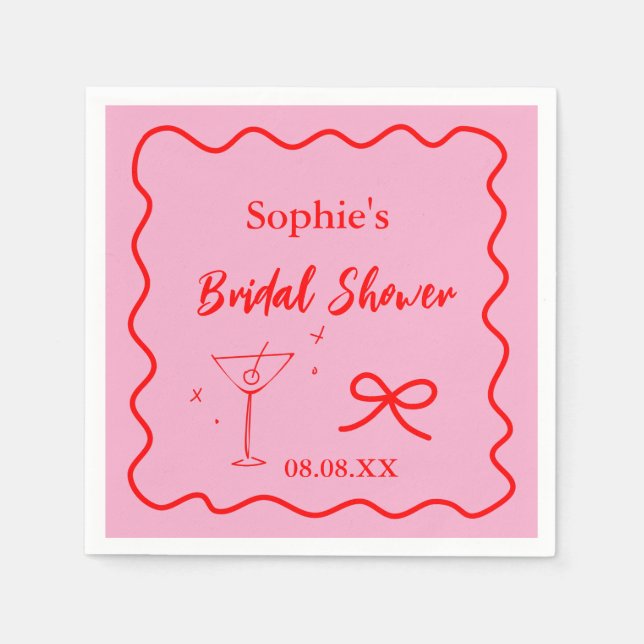 Guardanapo De Papel Coquetéis De Coquetel, Rosa E Vermelho, Ondas (Frente)