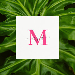 Guardanapo De Papel Coquetel Branco de Script Swash Rosa Quente