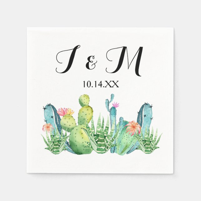 Guardanapo De Papel Coquetel Cactus, Coquetel de Caqueta Verde Azul (Frente)