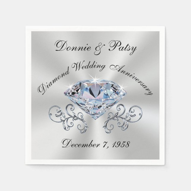 Guardanapo De Papel Coquetel de Aniversário de Diamante Personalizável (Frente)