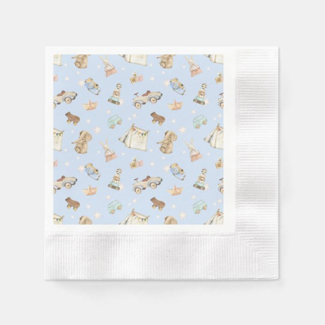 Guardanapo De Papel Coquetel de Brinquedos com Chá de fraldas Azul (Frente)