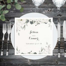 Guardanapo De Papel Coquetel de Casamento da Praça Branca de Pena Verd