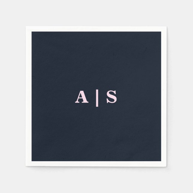 Guardanapo De Papel Coquetel de Casamento de Monograma e marinho Rosa (Frente)