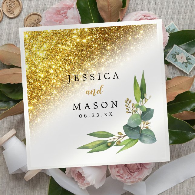 Guardanapo De Papel Coquetel de Casamento Eucalyptus, Dourado (Criador carregado)