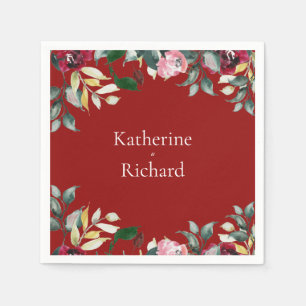 Guardanapo De Papel Coquetel de Casamento Floral Vermelho Rosa de Aqua