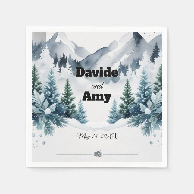 Guardanapo De Papel Coquetel de Casamento no inverno Elegante (Frente)