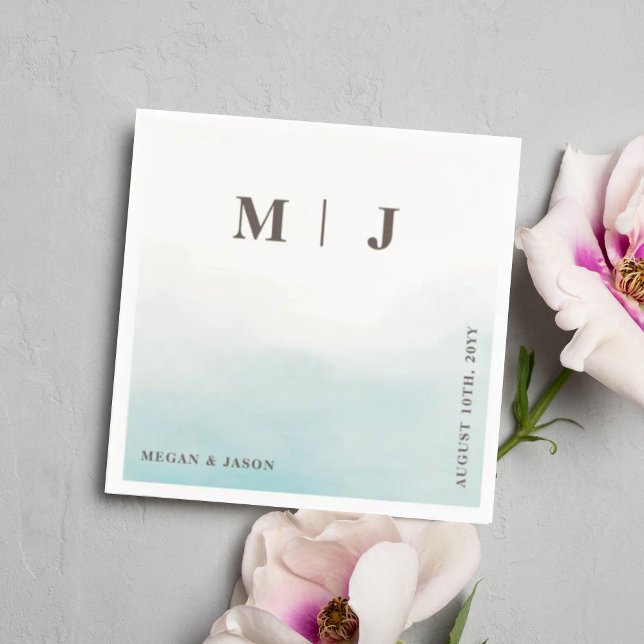 Guardanapo De Papel Coquetel de Casamento Rustic Dusty Blue Monogramed (Criador carregado)