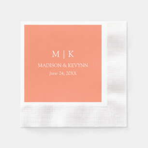 Guardanapo De Papel Coquetel de Pêssego de Coral de Casamento Monogram