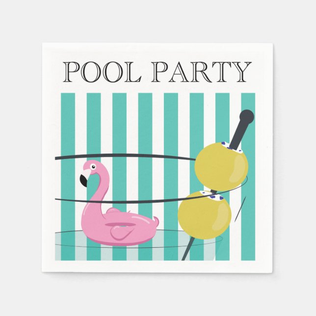 Guardanapo De Papel Coquetel de piscina Napkins - Martini e Flamingo (Frente)