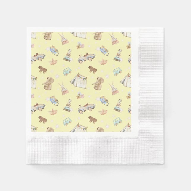 Guardanapo De Papel Coquetel dos Brinquedos de Chá de fraldas Amarelo (Frente)
