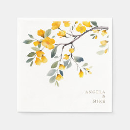 Guardanapo De Papel Coquetel Dourado Floral Amarelo