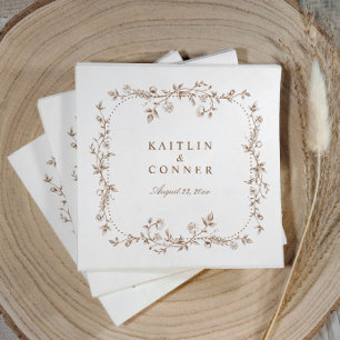 Guardanapo De Papel Coquetel Marrom Floral Francês Vintage de Noiva