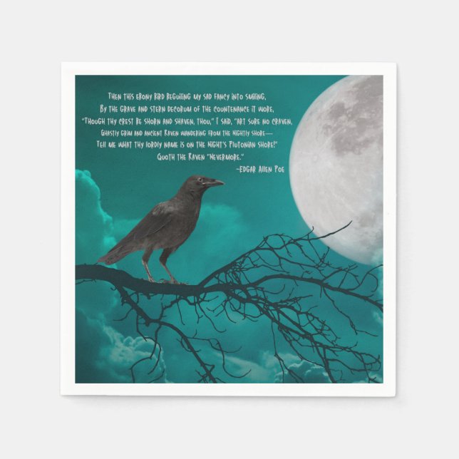 Guardanapo De Papel Coquetel Napkins A Raven Em Verde Com Poema Poe (Frente)