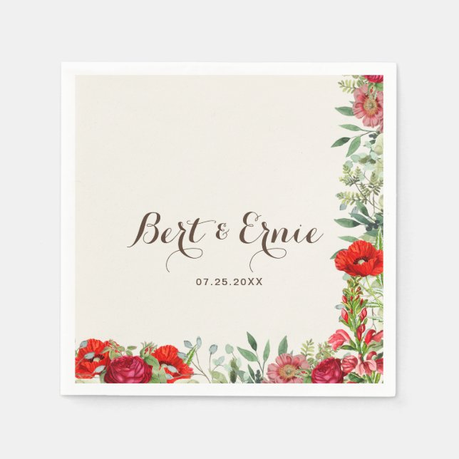 Guardanapo De Papel Coquetel Padrão Romântico de Casamento Botânico (Frente)