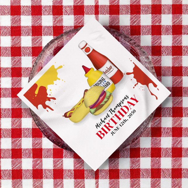 Guardanapo De Papel Coquetel Personalizado do CHURRASCO Barbeque de An (Birthday BBQ custom personalized party napkin.)