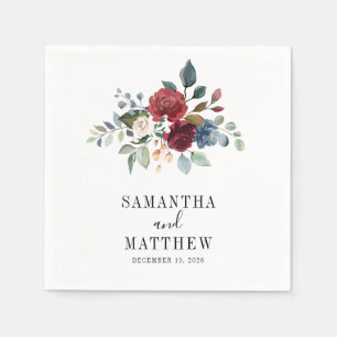 Guardanapo De Papel Coquetel Personalizado Floral Russo Burgundy