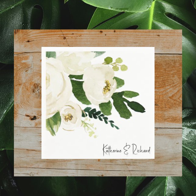 Guardanapo De Papel Coquetel Personalizado Rosa Branca Elegante (Criador carregado)