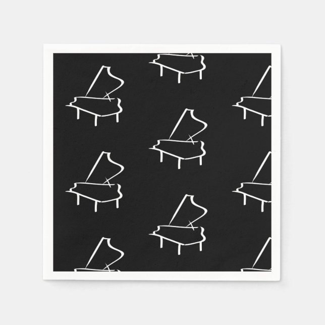 Guardanapo De Papel Coquetel Preto e Branco de Piano (Frente)