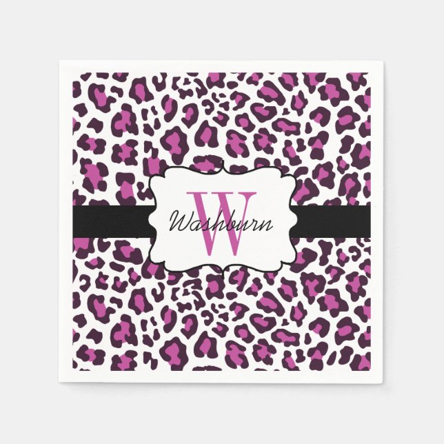 Guardanapo De Papel Coquetel Preto Púrpura-Leopardo-Personalizado Nápo (Frente)