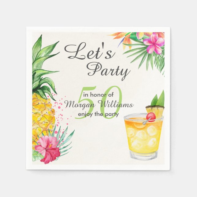 Guardanapo De Papel Coquetel Tropical Summer 50th Festa de aniversário (Frente)