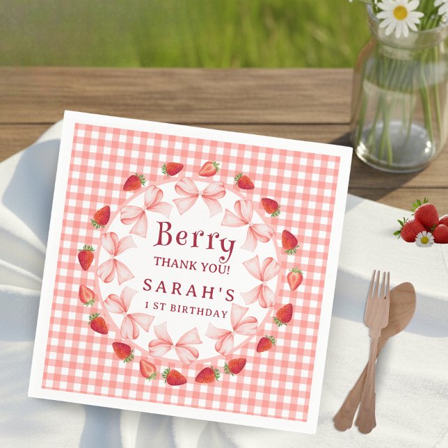 Guardanapo De Papel Coquette Berry First Birthday Red Gingham  (Coquette Berry First Birthday Red Gingham Napkins)