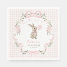 Guardanapo De Papel Coquette Bow Bunny Pink Gingham 1st Birthday