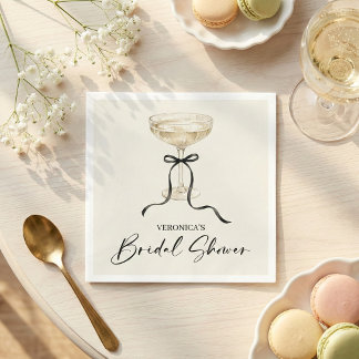 Guardanapo De Papel Coquette Bow Champagne Bridal Shower