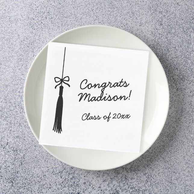 Guardanapo De Papel Coquette Bow Grad Tassel Black & White Graduation (Coquette Bow Grad Tassel Black & White Graduation Napkins)