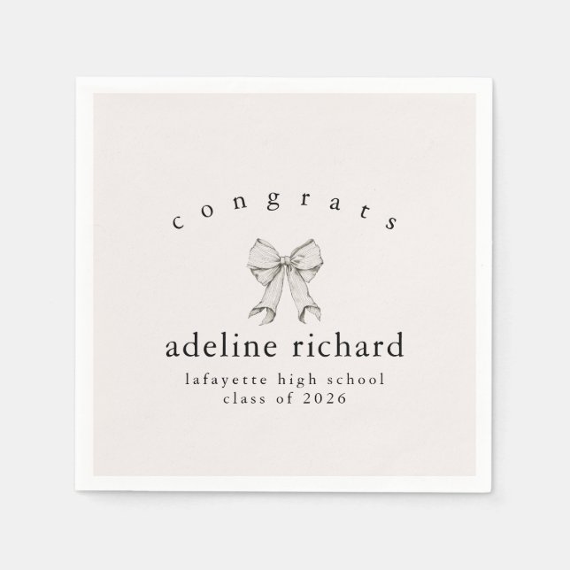 Guardanapo De Papel Coquette Bow Graduation Announcement (Frente)