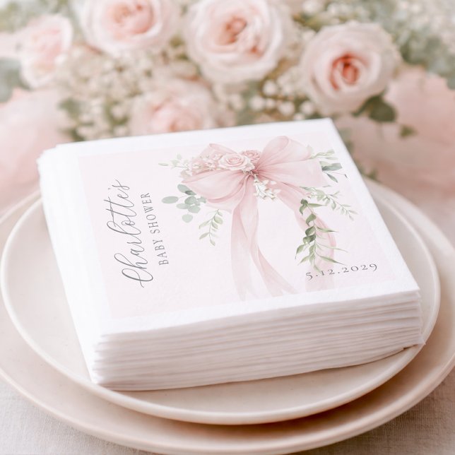 Guardanapo De Papel Coquette Bow Greenery Baby in bloom baby Shower (Criador carregado)