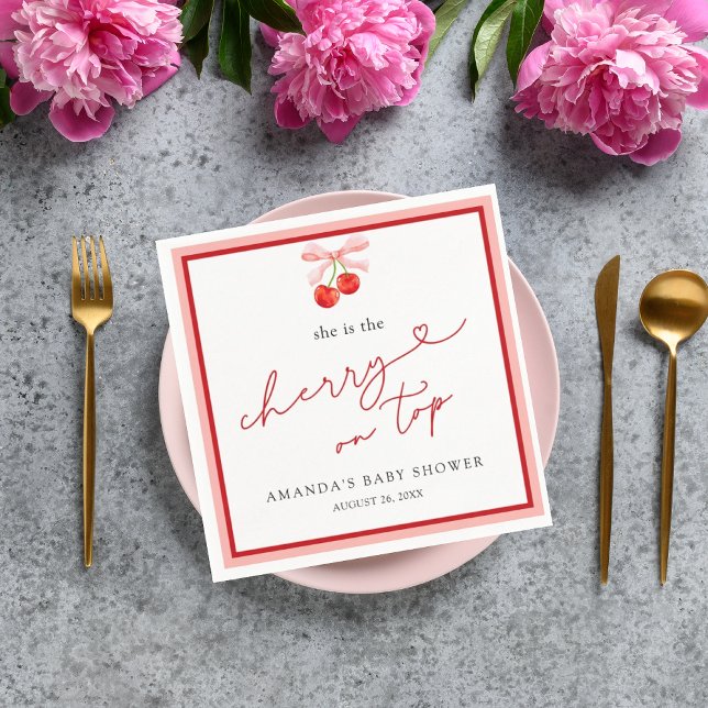 Guardanapo De Papel Coquette Cherry no Top Baby Girl Chá (Criador carregado)