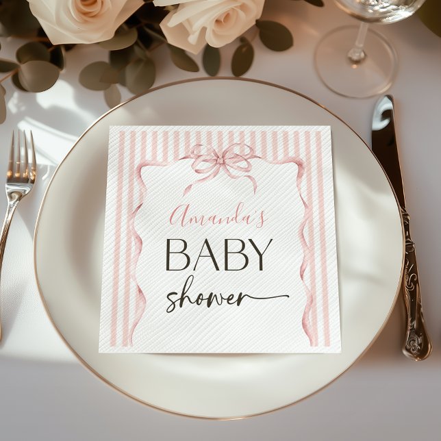 Guardanapo De Papel Coquette Pink Bow Wavy Stripe Girl Baby Shower (Criador carregado)