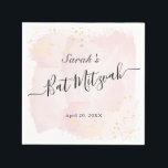 Guardanapo De Papel Cor da Água Rosa x Bat Dourado Mitzvah<br><div class="desc">Este chic e elegante guardanapo de papel mitzvah apresenta um fundo branco com pinceladas cor-de-rosa pinceladas em aquarela e esplendores de ouro falsos. Personalize-o para as suas necessidades. Você pode encontrar mais produtos correspondentes na minha loja.</div>