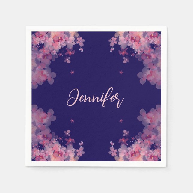 Guardanapo De Papel Cor d'água denominada magnólia marinho floral azul (Frente)