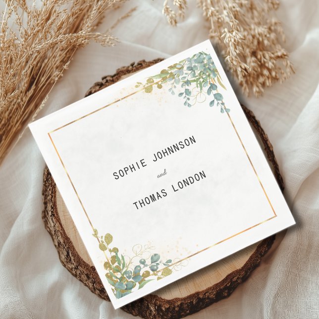 Guardanapo De Papel Cor d'água do eucalipto verde e dourado (Criador carregado)