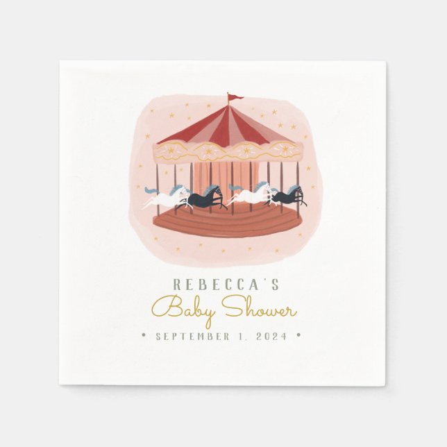 Guardanapo De Papel Cor d'água rosa Carrossel chá de fraldas Napkins (Frente)