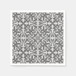 Guardanapo De Papel Cor damasco de Ikat - luz e cinza médio