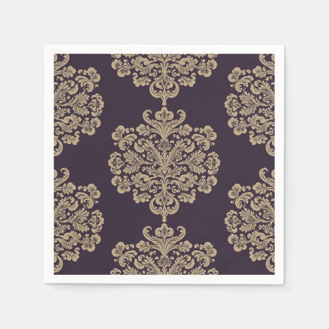 Guardanapo De Papel Cor damasco de ouro floral elegante (Frente)