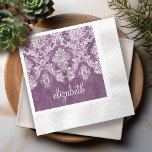Guardanapo De Papel Cor damasco e Nome da Vintage Plum<br><div class="desc">Um padrão de vintage com um design de tendência com cores de tom de joia e elegância. Os itens são mais fáceis de personalizar quando você substitui todos os textos e fotos primeiro. Se a sua arte ainda precisar ser ajustada, clique no botão Personalizar este. Isso vai levá-lo a uma...</div>