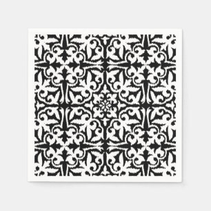 Guardanapo De Papel cor damasco Ikat - Preto e Branco