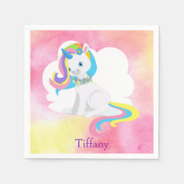 Guardanapo De Papel Cor de fundo rosa-d-água bonito branco Unicorn