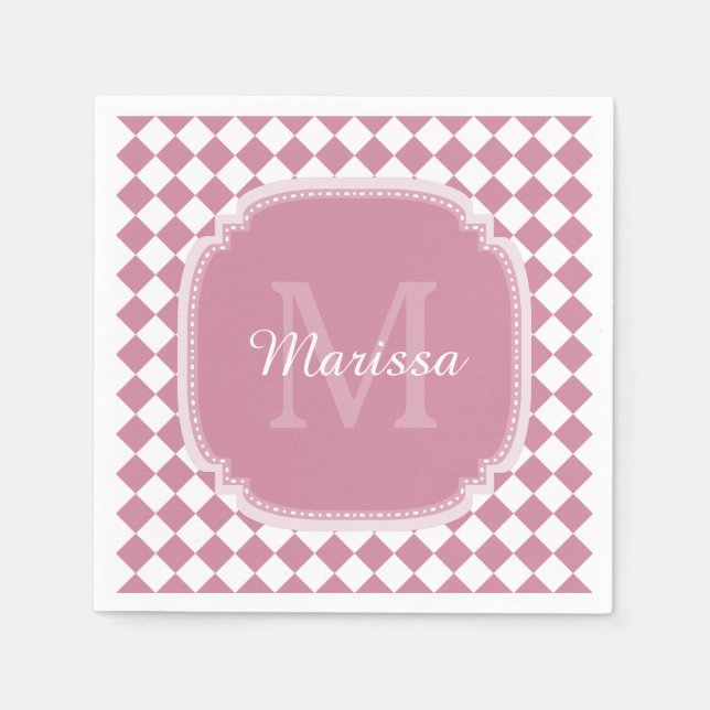 Guardanapo De Papel Cor-de-rosa-chic e branco marcados com um nome mon (Frente)