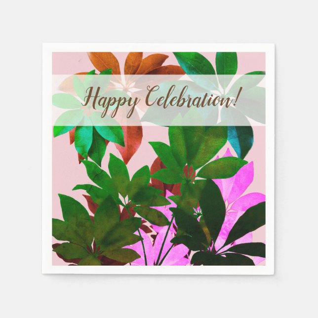 Guardanapo De Papel Cor-de-rosa e verde deixa o papel personalizado Na (Frente)