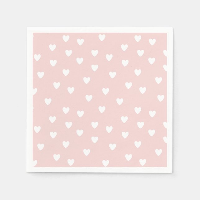 Guardanapo De Papel Cor-de-rosa pincelado com corações brancos (Frente)