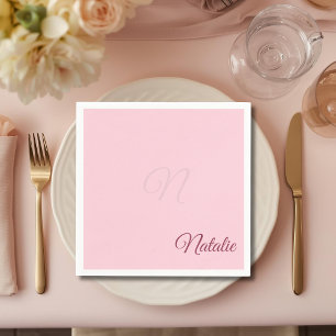 Guardanapo De Papel Cor sólida do rosa Pastel monogrammed