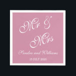 Guardanapo De Papel Cor Sólida Rosa, Sr. E Sra. Wedding<br><div class="desc">Casamento personalizado Sr. e Sra. napkins de cor rosa. Os coquetéis de casamento personalizados parecem na moda e elegantes com um roteiro Sr. e Sra. Tipografia impressão. Personalize com nomes de noiva e noivos e data de casamento. Você pode personalizar a cor, o tamanho e a fonte do texto usando...</div>