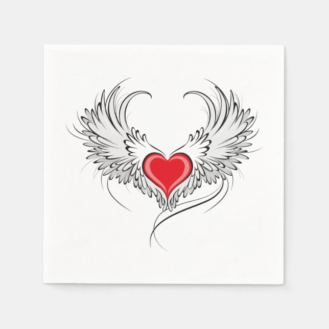 Guardanapo De Papel Coração Anjo Vermelho com asas (Frente)
