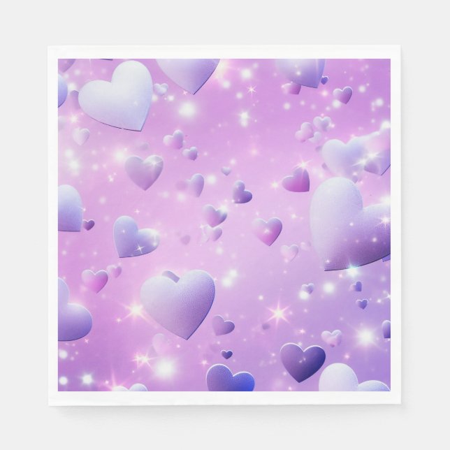 Guardanapo De Papel Coração Brilhante Roxo (Frente)