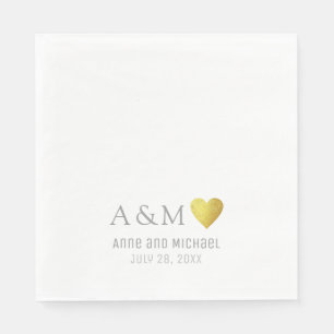 Guardanapo De Papel Coração de Amor Elegante Chic em Branco